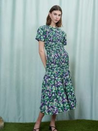 Womens Dresses Sister Jane Ghospell Mountain Flower Shirring Midi Dress Black Green And Violet bull Tea amp Hats at Sister Jane